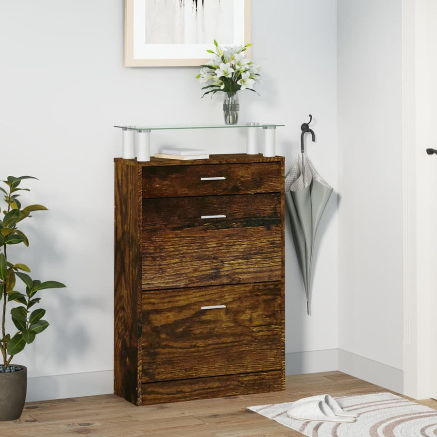 Schoenenkast 63x24x104 cm bewerkt hout gerookt eikenkleurig Gerookt eiken