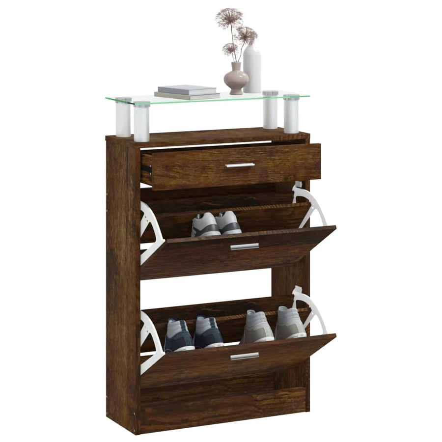 Schoenenkast 63x24x104 cm bewerkt hout gerookt eikenkleurig Gerookt eiken