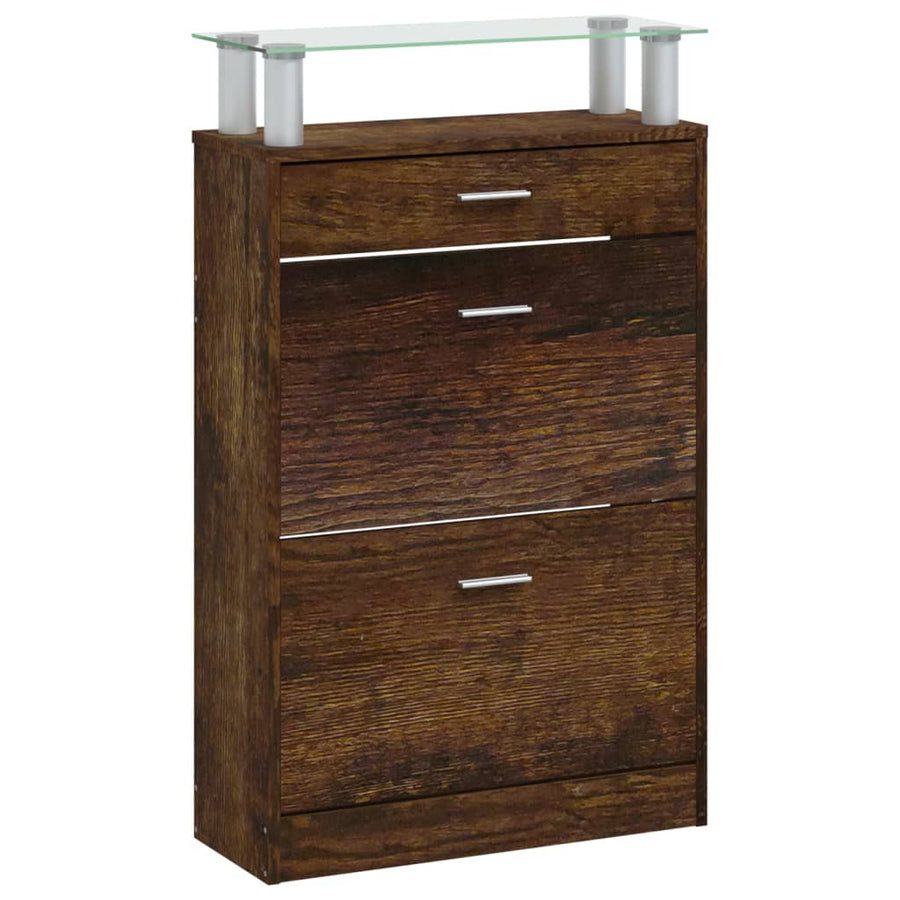 Schoenenkast 63x24x104 cm bewerkt hout gerookt eikenkleurig Gerookt eiken