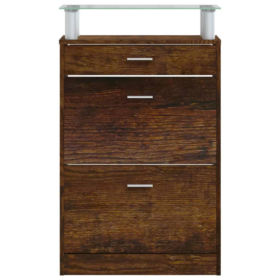 Schoenenkast 63x24x104 cm bewerkt hout gerookt eikenkleurig Gerookt eiken