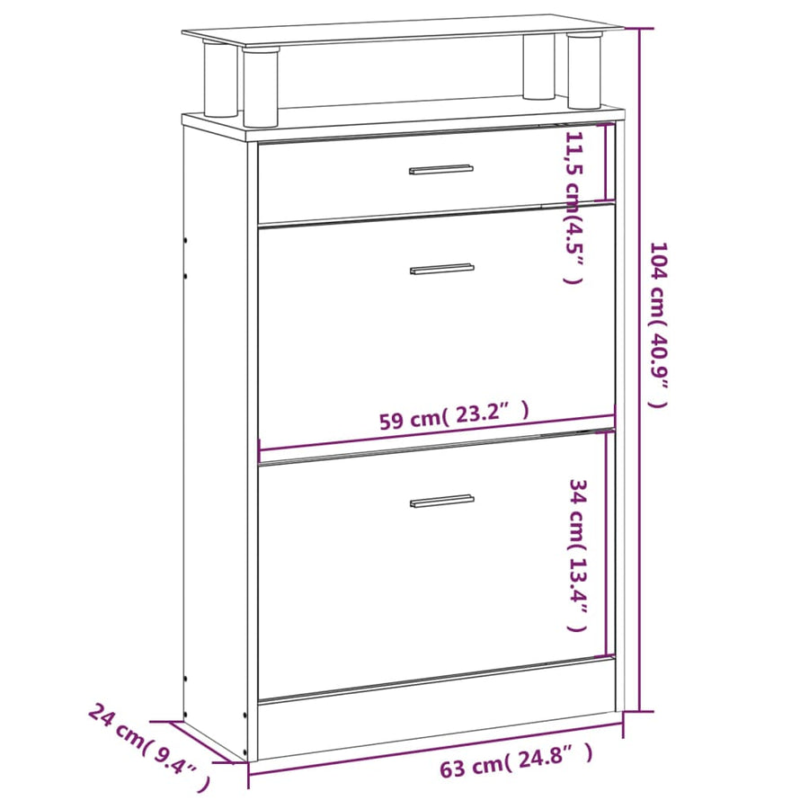 Schoenenkast 63x24x104 cm bewerkt hout gerookt eikenkleurig Gerookt eiken