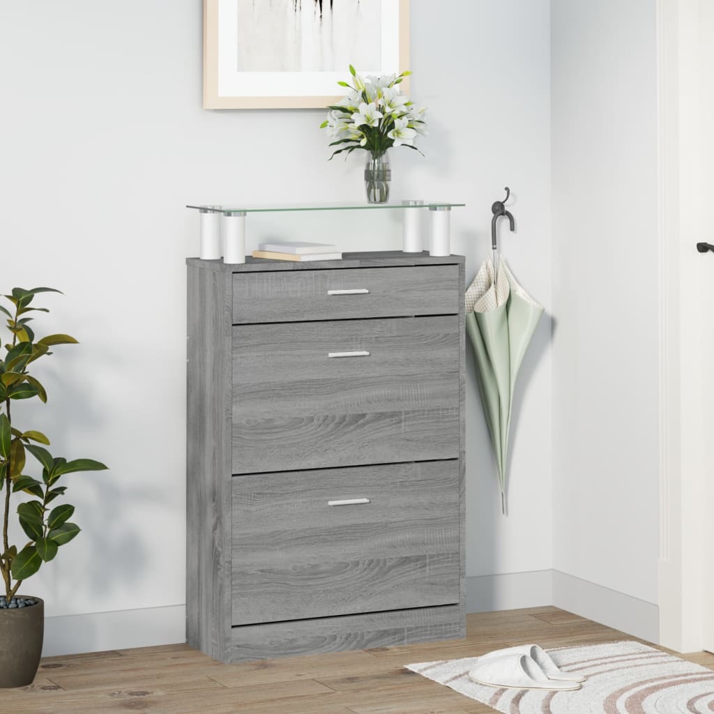 Schoenenkast 63X24X104 Cm Bewerkt Hout Grijs Sonoma Eikenkleur