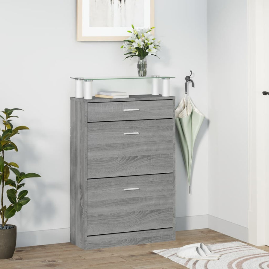 Schoenenkast 63X24X104 Cm Bewerkt Hout Grijs Sonoma Eikenkleur