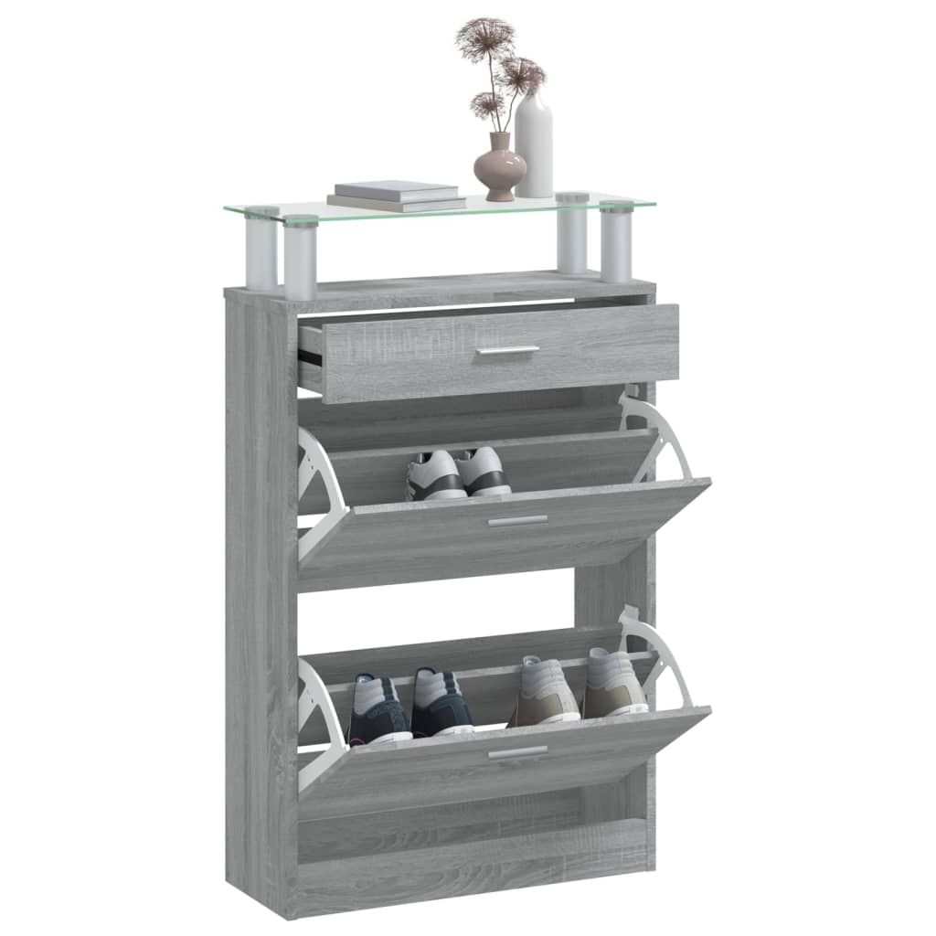 Schoenenkast 63X24X104 Cm Bewerkt Hout Grijs Sonoma Eikenkleur