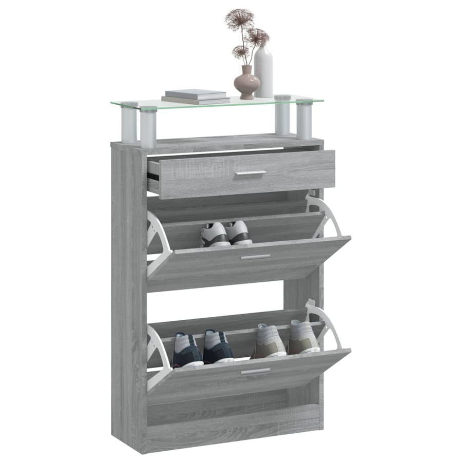 Schoenenkast 63X24X104 Cm Bewerkt Hout Grijs Sonoma Eikenkleur