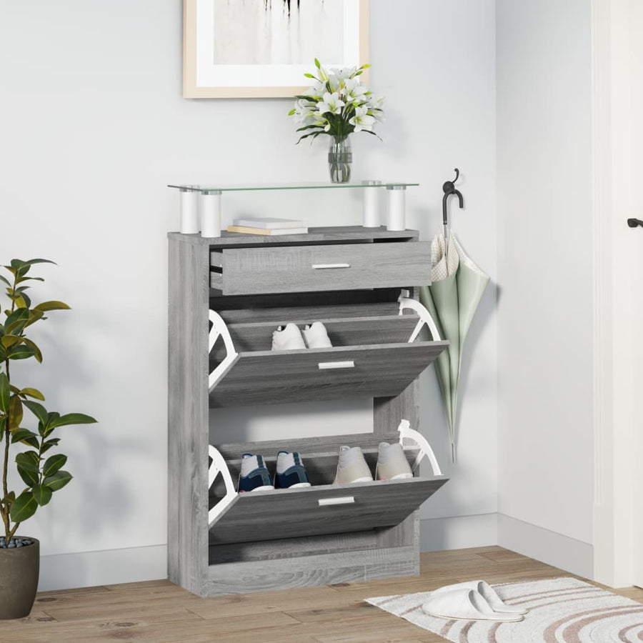Schoenenkast 63X24X104 Cm Bewerkt Hout Grijs Sonoma Eikenkleur