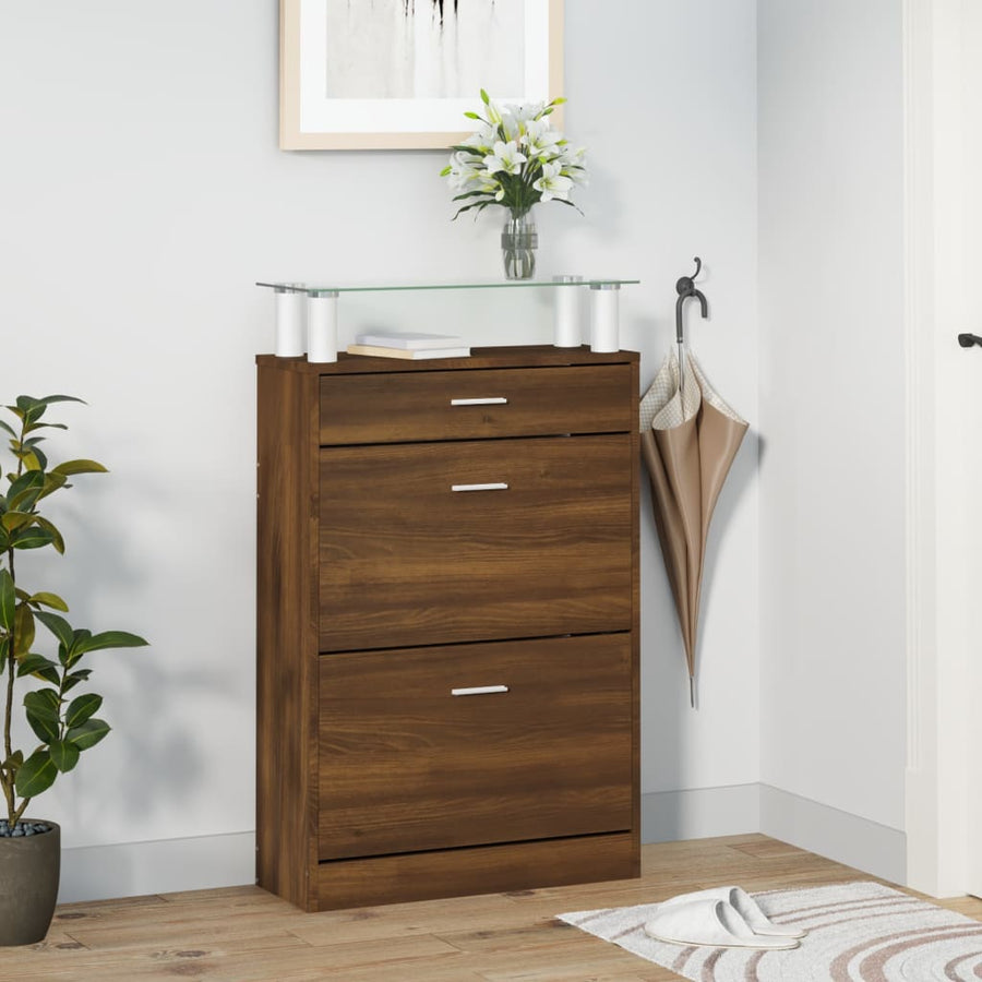 Schoenenkast 63X24X04 Cm Bewerkt Hout bruin eikenkleur