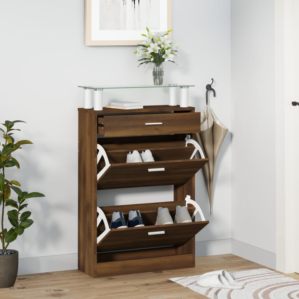 Schoenenkast 63X24X04 Cm Bewerkt Hout bruin eikenkleur