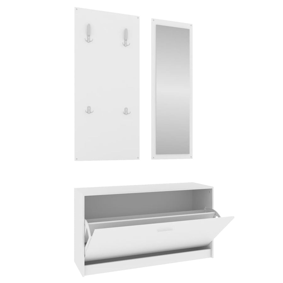 Schoenenkastset 3-In-1 Bewerkt Hout Wit