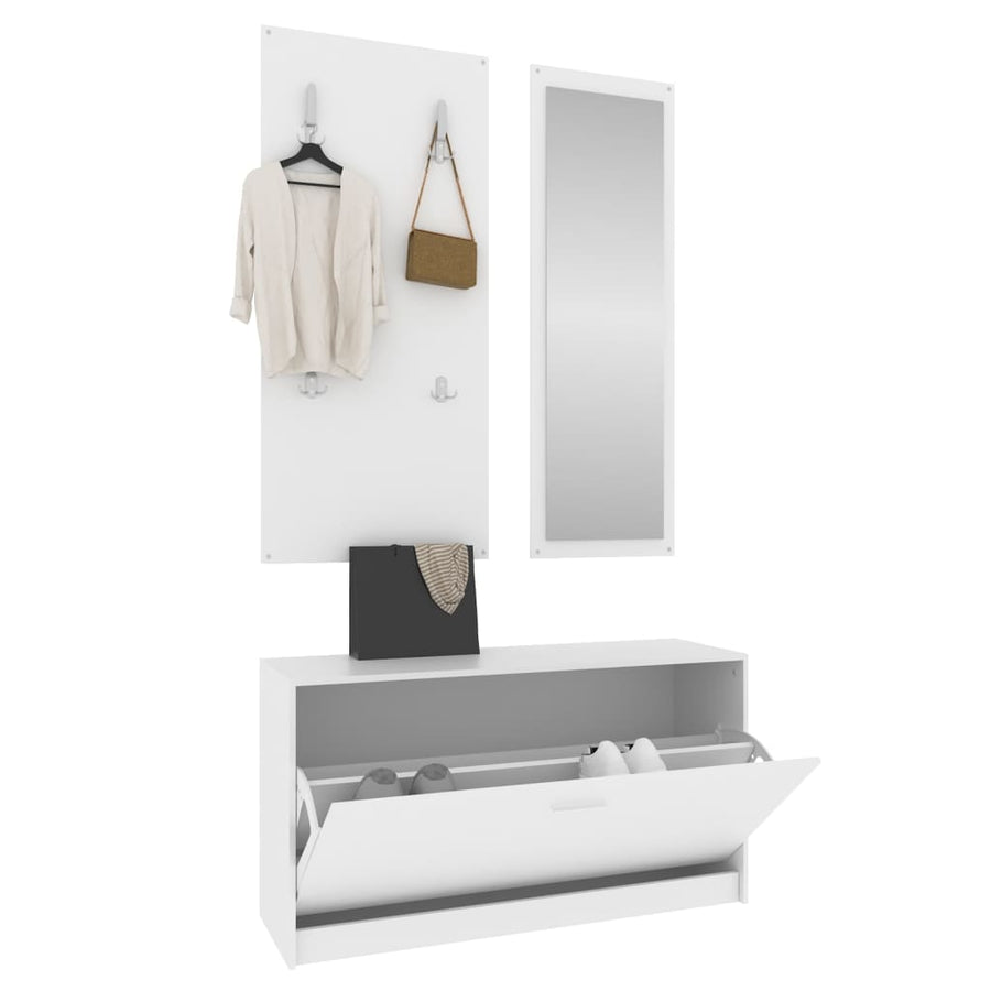 Schoenenkastset 3-In-1 Bewerkt Hout Wit