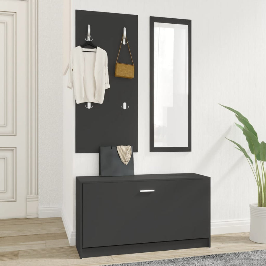 Schoenenkastset 3-In- Bewerkt Hout Zwart