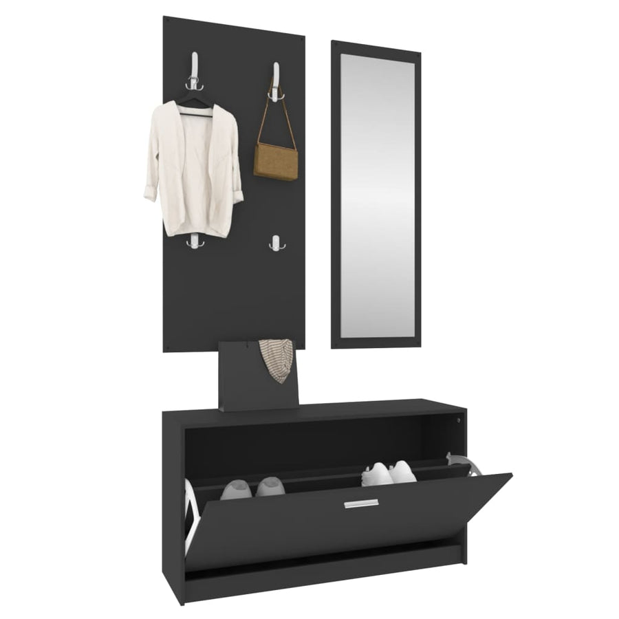 Schoenenkastset 3-In- Bewerkt Hout Zwart