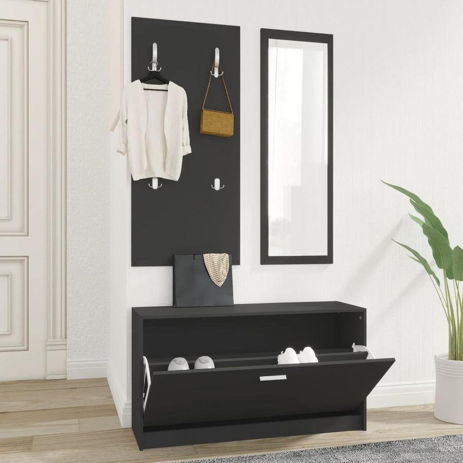Schoenenkastset 3-In- Bewerkt Hout Zwart