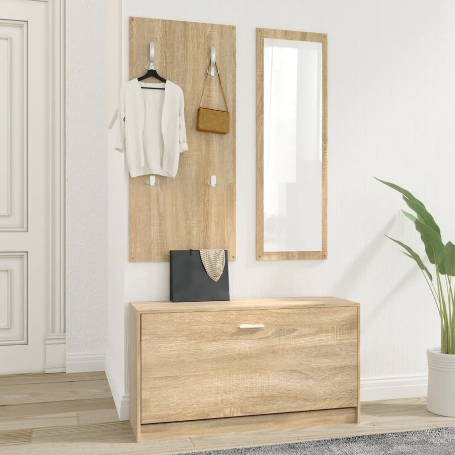 Schoenenkastset 3-In-1 Bewerkt Hout Sonoma Eikenkleurig