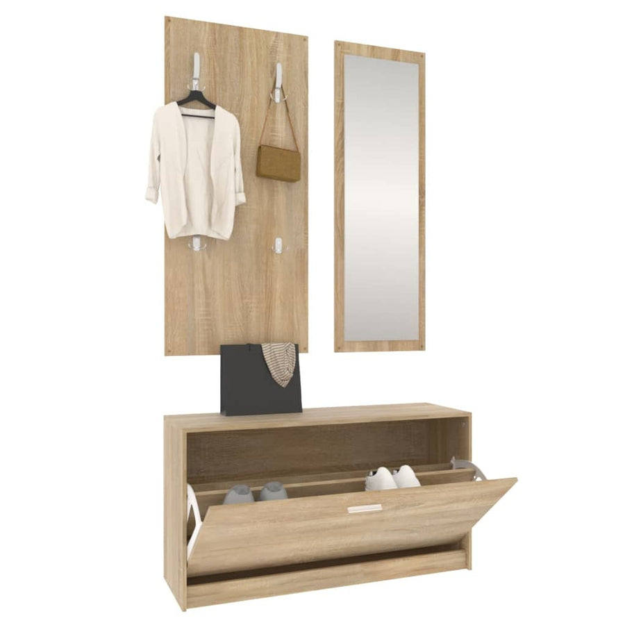 Schoenenkastset 3-In-1 Bewerkt Hout Sonoma Eikenkleurig