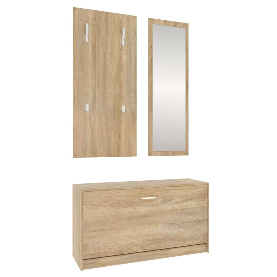 Schoenenkastset 3-In-1 Bewerkt Hout Sonoma Eikenkleurig