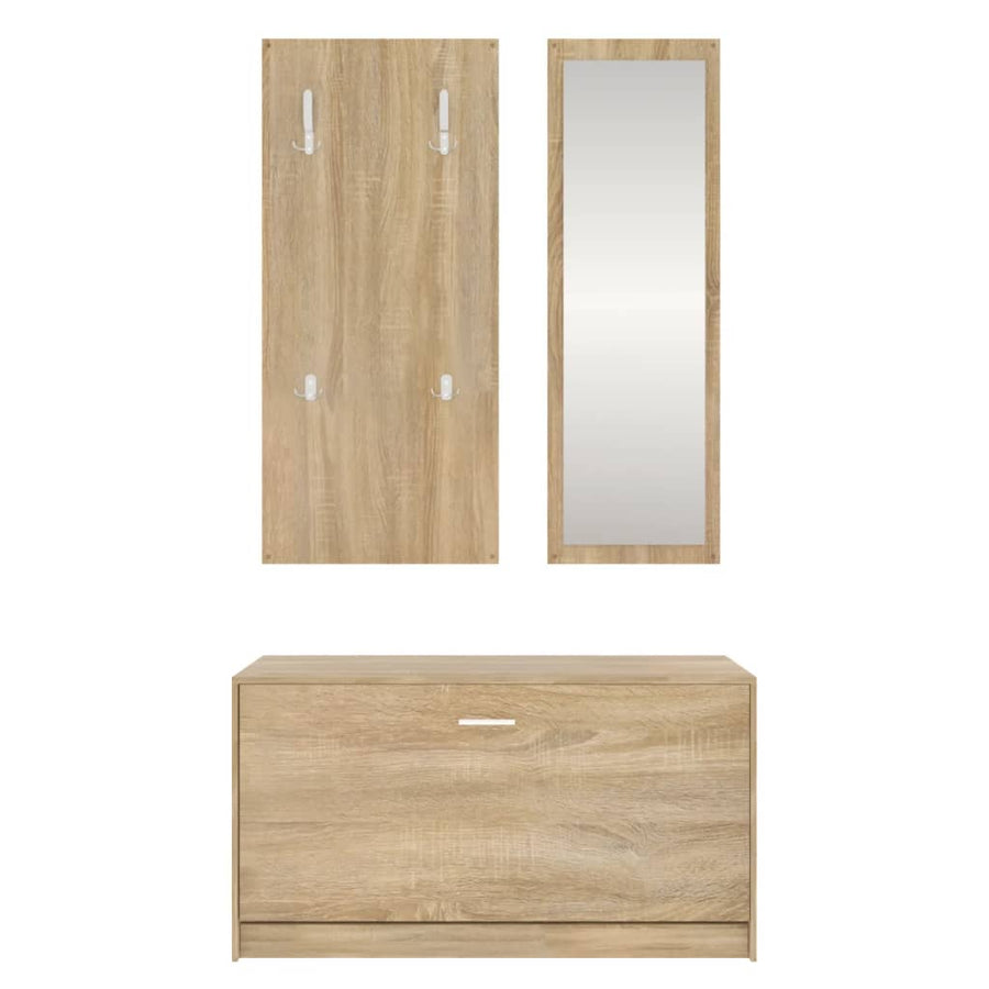 Schoenenkastset 3-In-1 Bewerkt Hout Sonoma Eikenkleurig