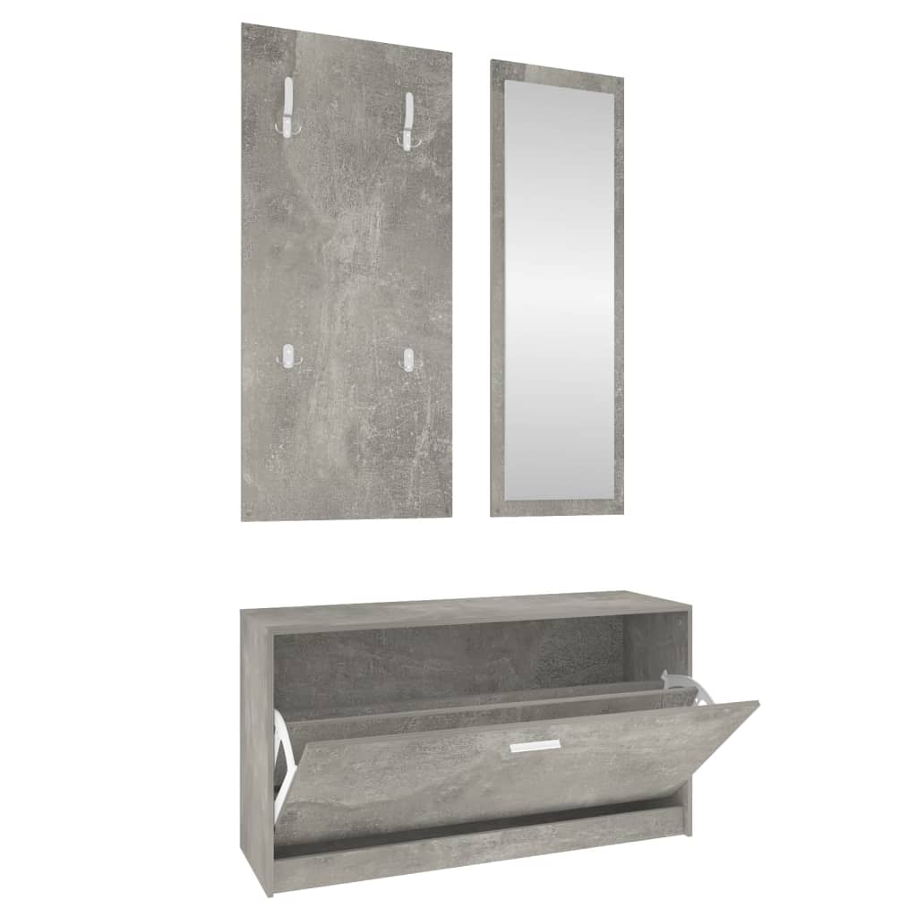 Schoenenkastset 3-In-1 Bewerkt Hout Betongrijs