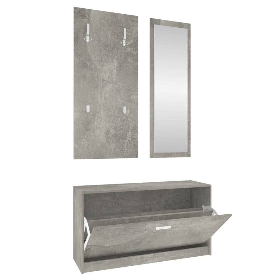 Schoenenkastset 3-In-1 Bewerkt Hout Betongrijs