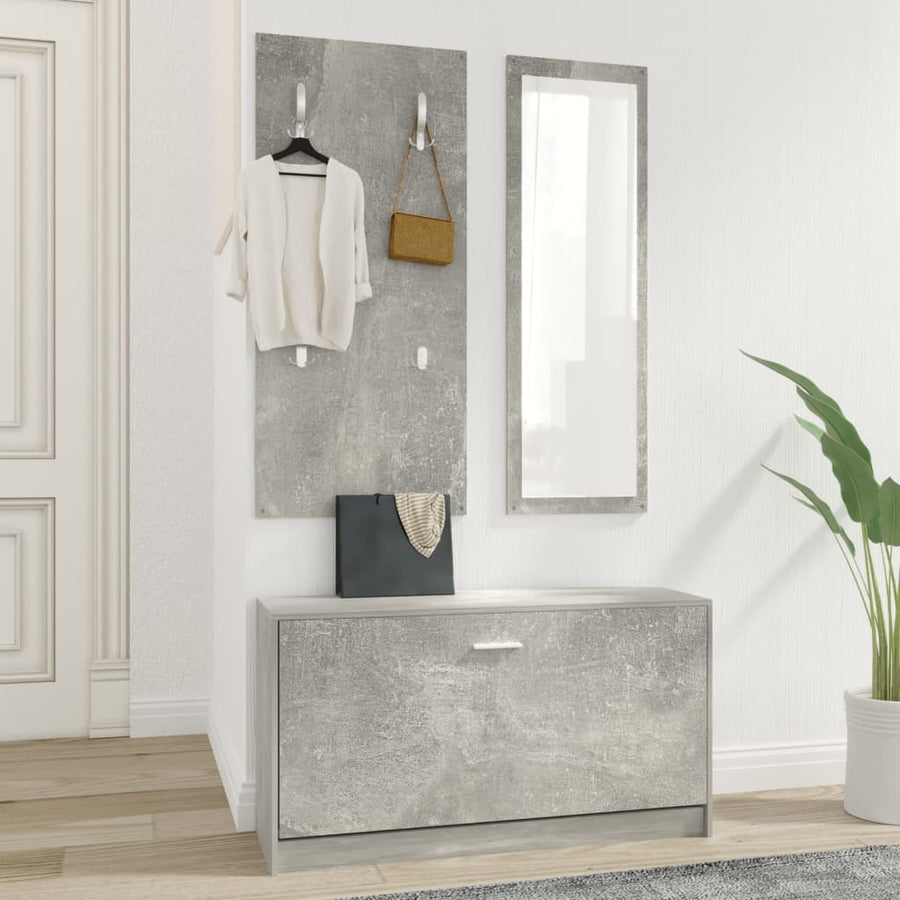Schoenenkastset 3-In-1 Bewerkt Hout Betongrijs