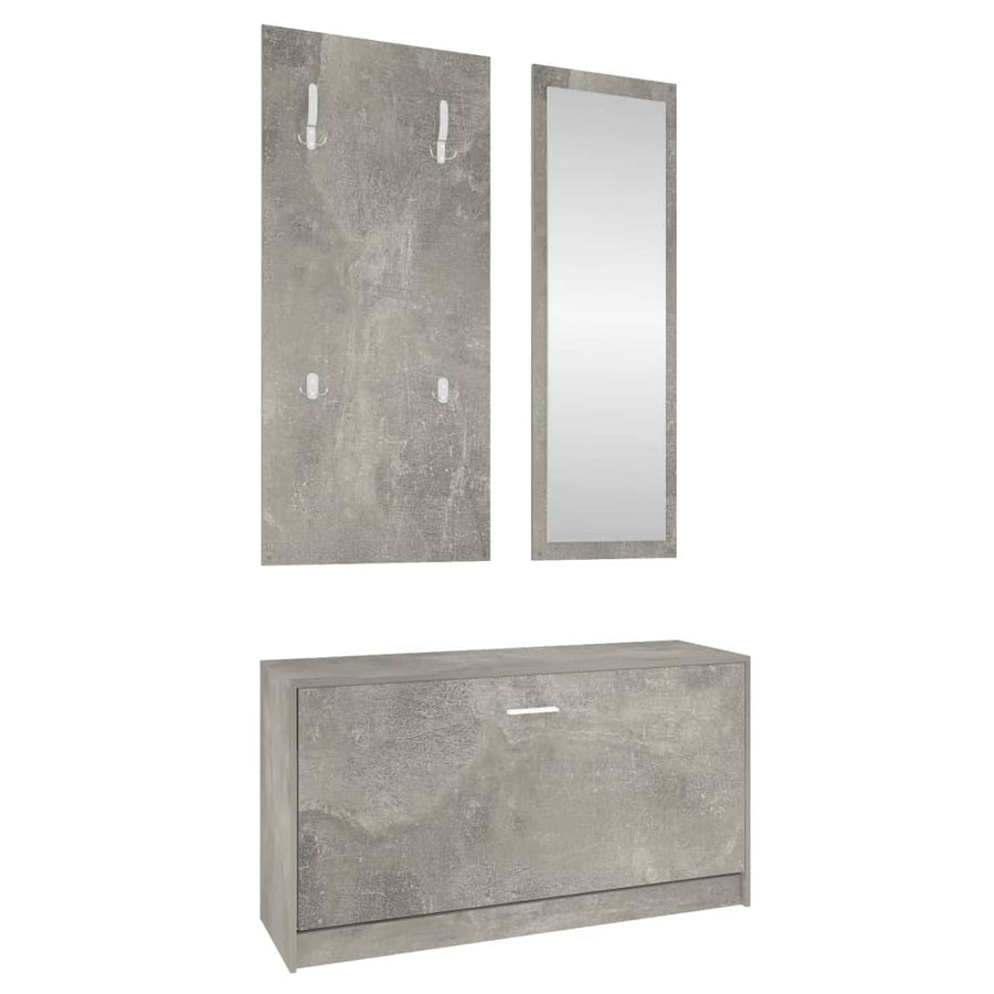 Schoenenkastset 3-In-1 Bewerkt Hout Betongrijs