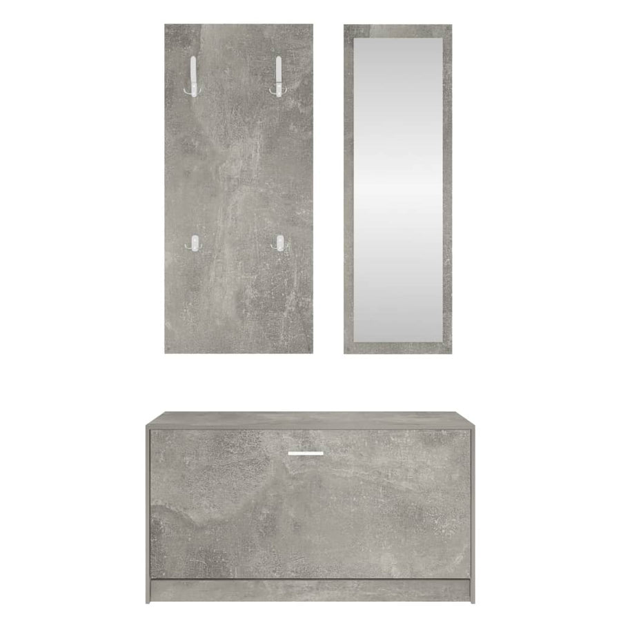 Schoenenkastset 3-In-1 Bewerkt Hout Betongrijs