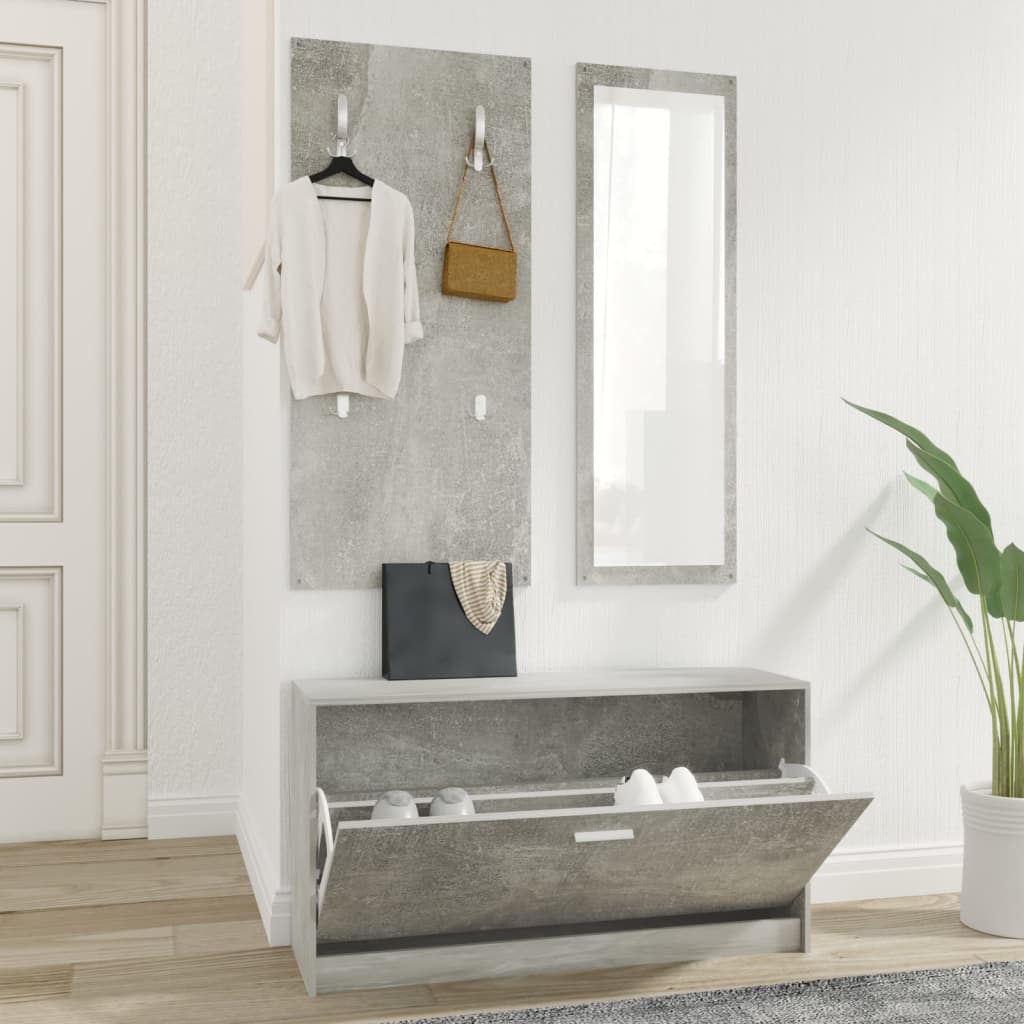 Schoenenkastset 3-In-1 Bewerkt Hout Betongrijs