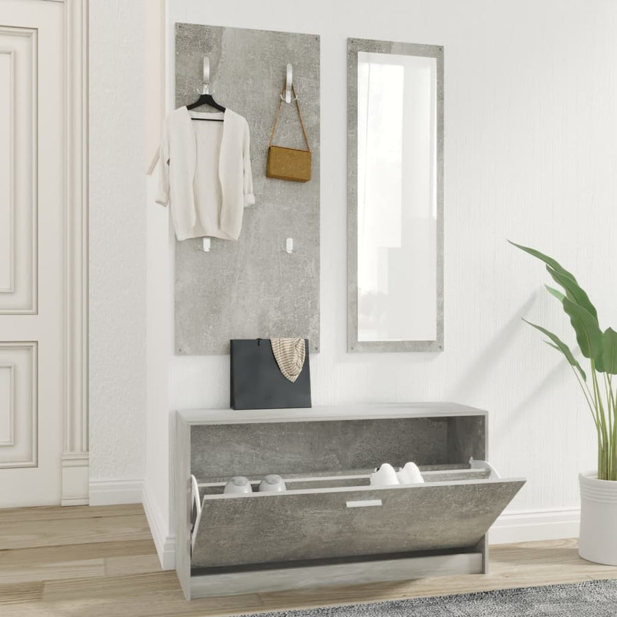 Schoenenkastset 3-In-1 Bewerkt Hout Betongrijs