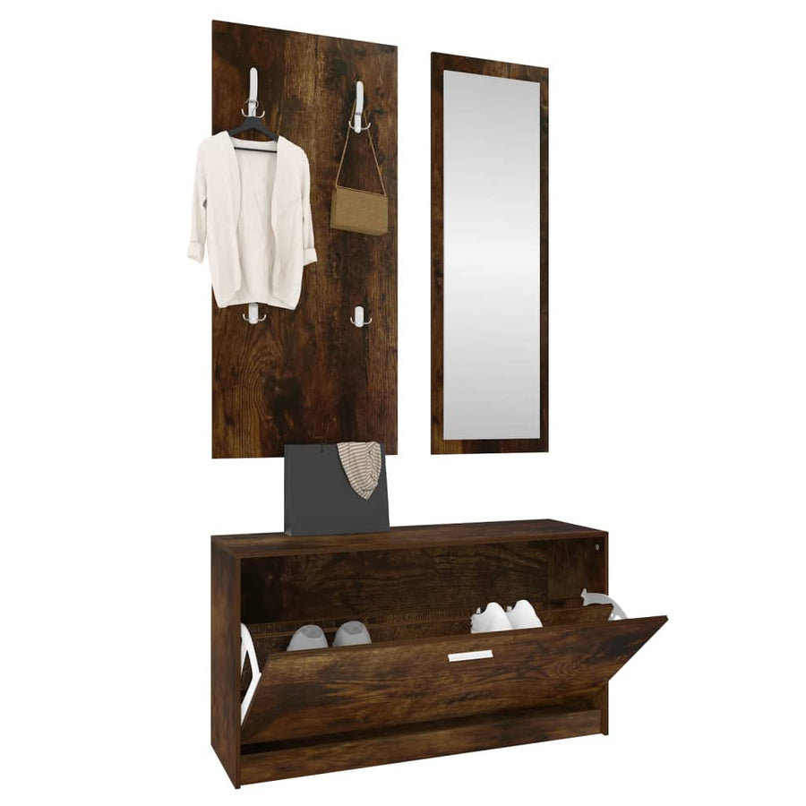 Schoenenkastset 3-in-1 bewerkt hout sonoma eikenkleurig