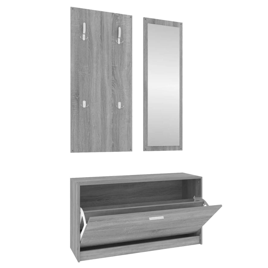 Schoenenkastset 3-In-1 Bewerkt Hout Grijs Sonoma Eiken