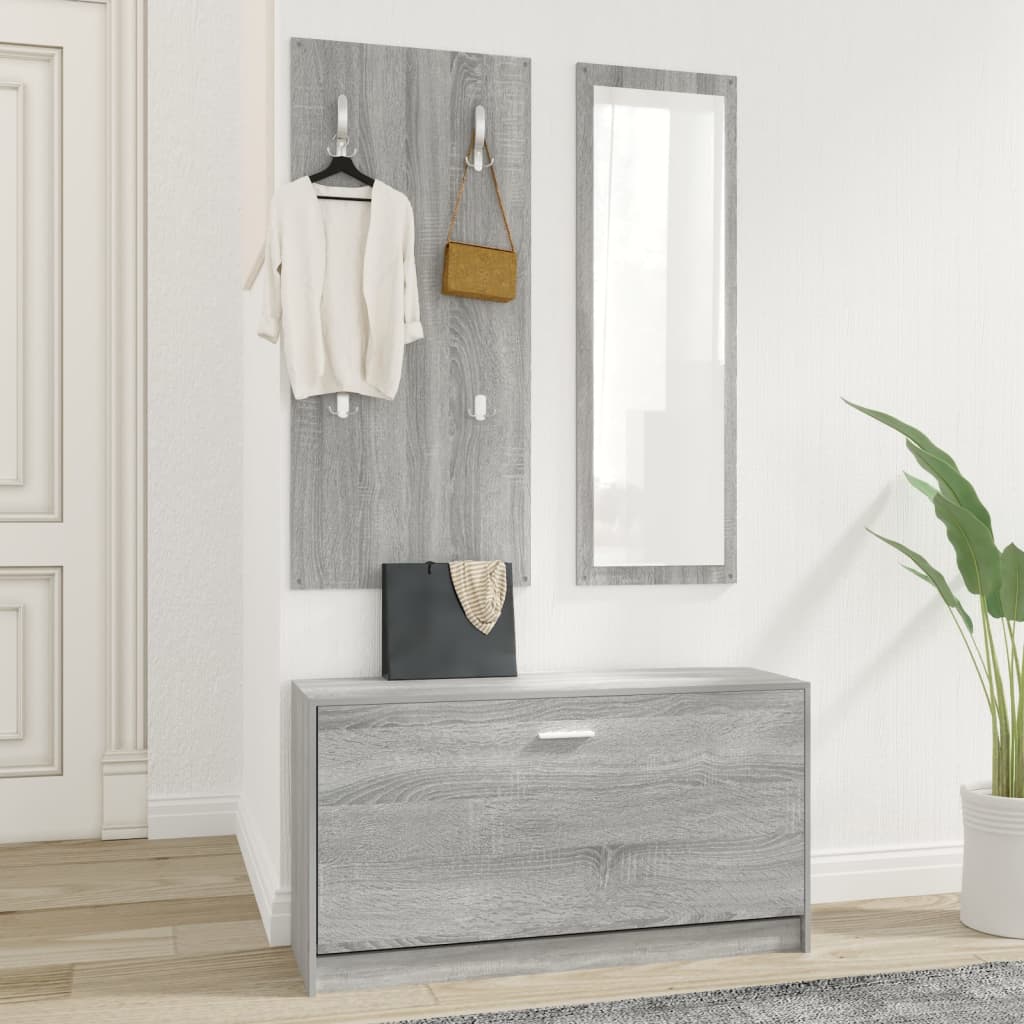 Schoenenkastset 3-In-1 Bewerkt Hout Grijs Sonoma Eiken