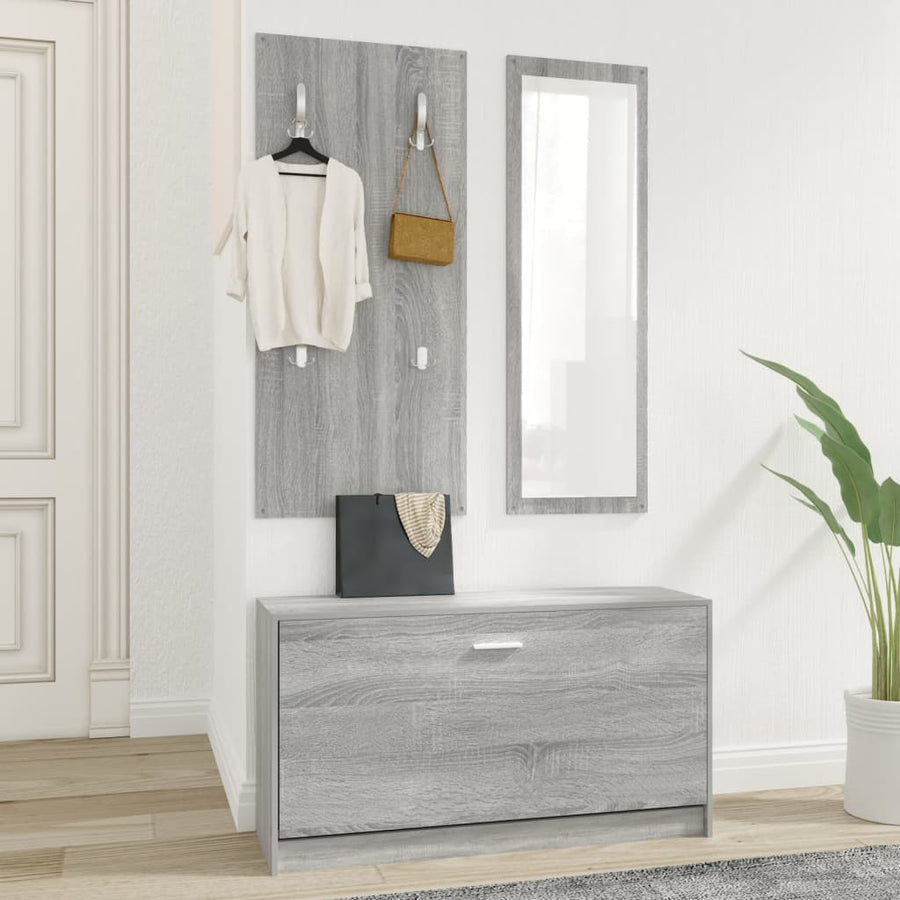 Schoenenkastset 3-In-1 Bewerkt Hout Grijs Sonoma Eiken