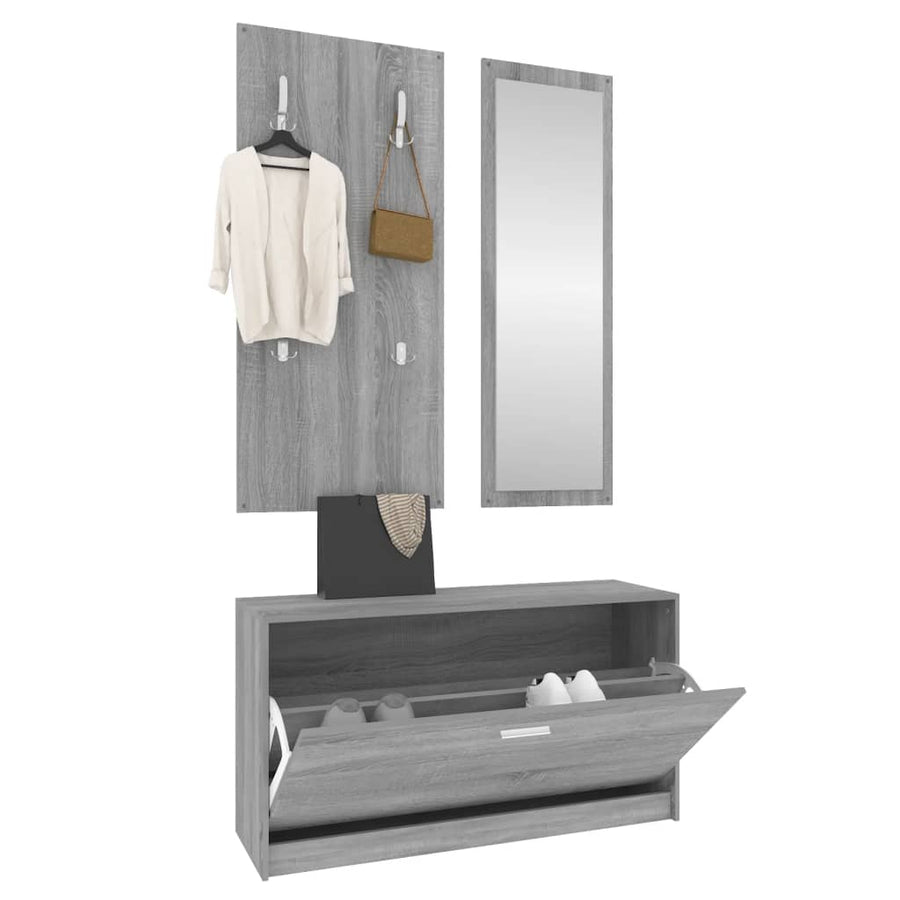 Schoenenkastset 3-In-1 Bewerkt Hout Grijs Sonoma Eiken
