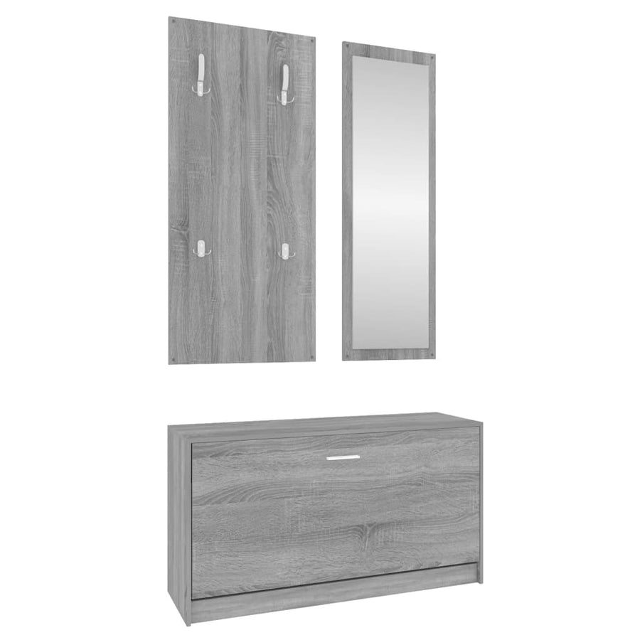 Schoenenkastset 3-In-1 Bewerkt Hout Grijs Sonoma Eiken