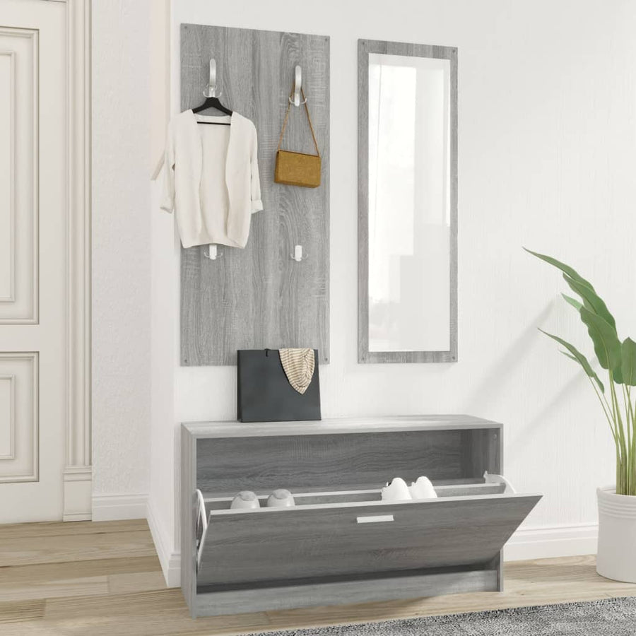 Schoenenkastset 3-In-1 Bewerkt Hout Grijs Sonoma Eiken