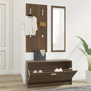 Shoe cabinet set 3-in-1 engineered wood brown oak