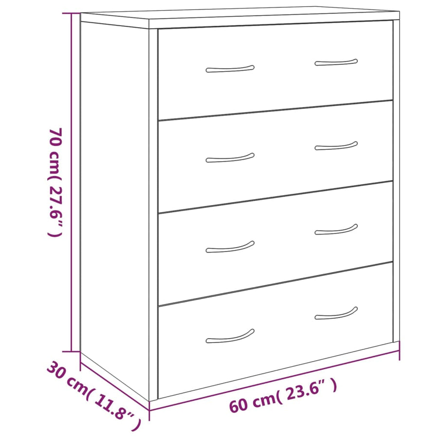 Dressoir Met 4 Lades 60X30,5X7 Cm Betongrijs