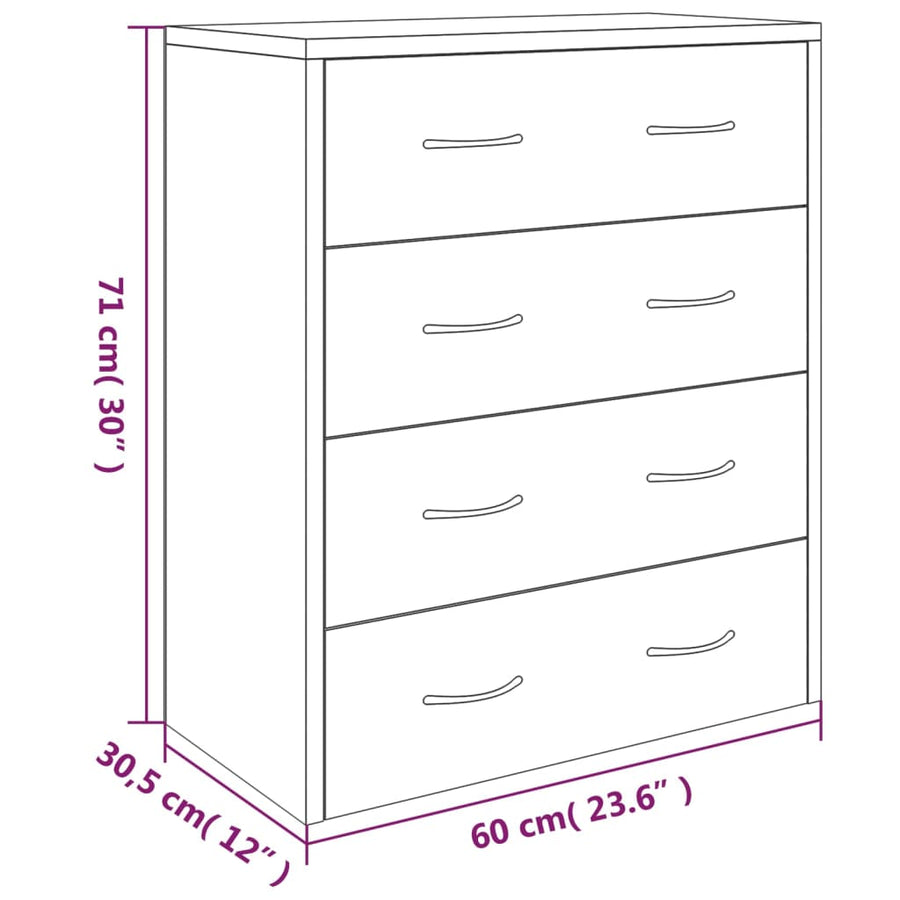 Dressoir Met 4 Lades 60X30,5X7 Cm Grijs sonoma