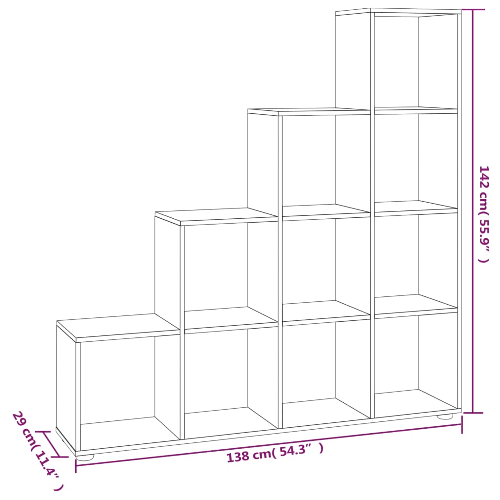 Boekenkast Trapvormig 42 Cm Bewerkt Hout Eiken 138 x 29 x 142 cm Grijs sonoma