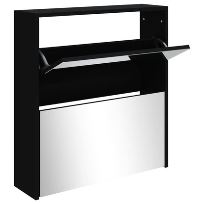 Schoenenkast met spiegel 2-laags 63x17x67 cm zwart 63 x 17 x 67 cm Zwart