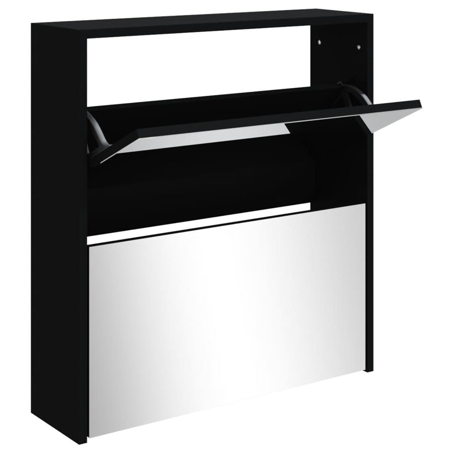 Schoenenkast met spiegel 2-laags 63x17x67 cm zwart 63 x 17 x 67 cm Zwart