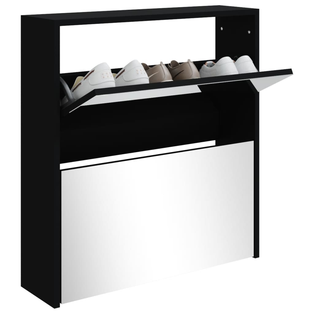 Schoenenkast met spiegel 2-laags 63x17x67 cm zwart 63 x 17 x 67 cm Zwart