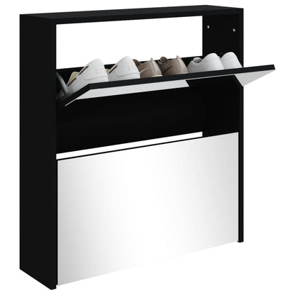 Schoenenkast met spiegel 2-laags 63x17x67 cm zwart 63 x 17 x 67 cm Zwart