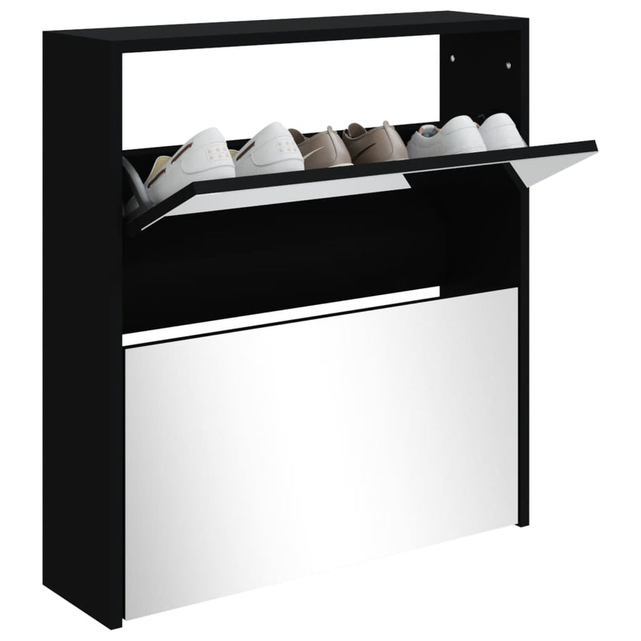Schoenenkast met spiegel 2-laags 63x17x67 cm zwart 63 x 17 x 67 cm Zwart