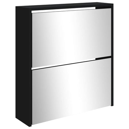 Schoenenkast met spiegel 2-laags 63x17x67 cm zwart 63 x 17 x 67 cm Zwart