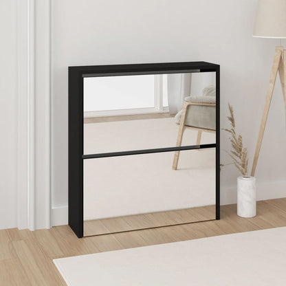 Schoenenkast met spiegel 2-laags 63x17x67 cm zwart 63 x 17 x 67 cm Zwart