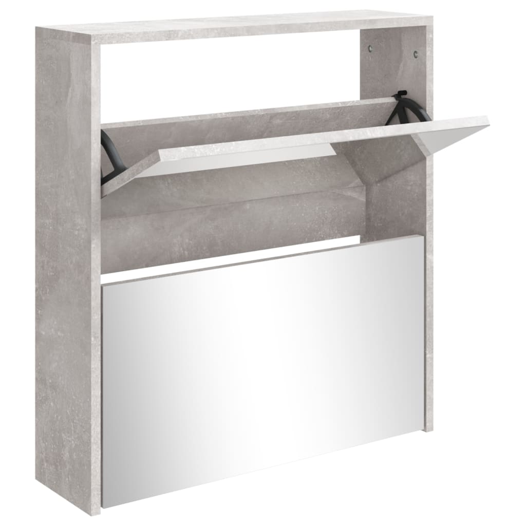 Schoenenkast met spiegel 2-laags 63x17x67 cm betongrijs 63 x 17 x 67 cm Betongrijs