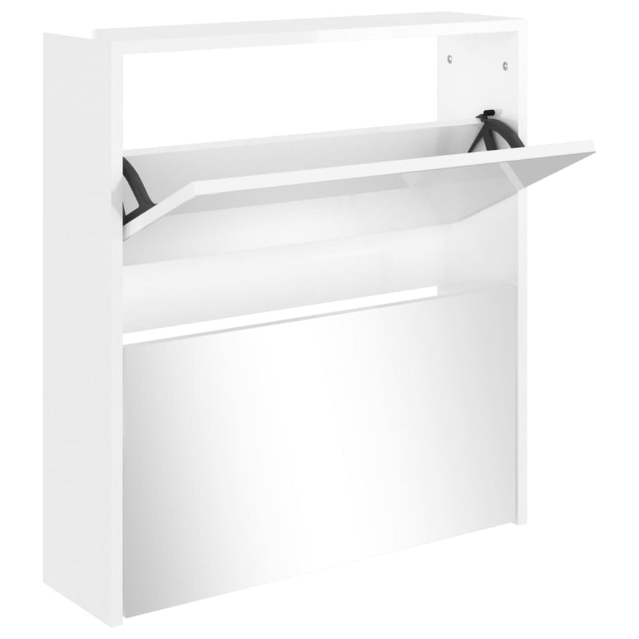 Schoenenkast met spiegel 2-laags 63x17x67 cm hoogglans wit 63 x 17 x 67 cm Hoogglans wit