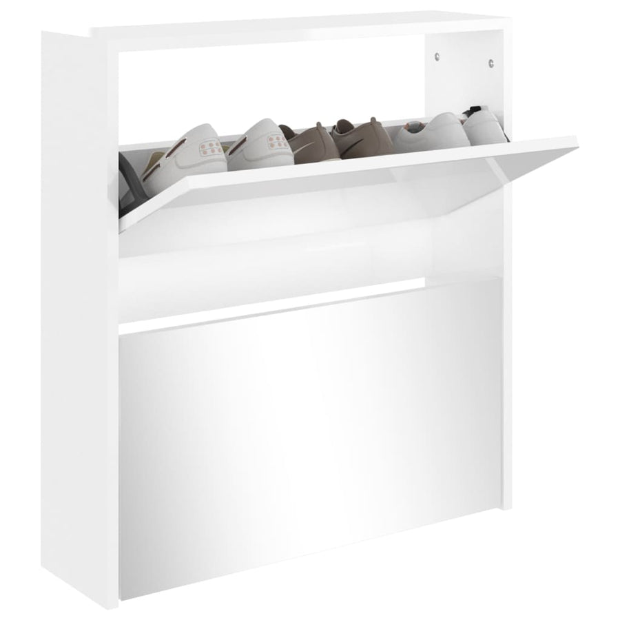 Schoenenkast met spiegel 2-laags 63x17x67 cm hoogglans wit 63 x 17 x 67 cm Hoogglans wit