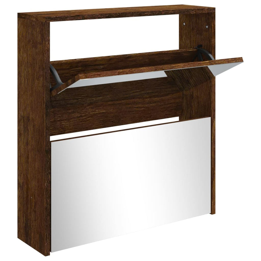 Schoenenkast met spiegel 2-laags 63x17x67 cm gerookt eiken 63 x 17 x 67 cm Gerookt eiken